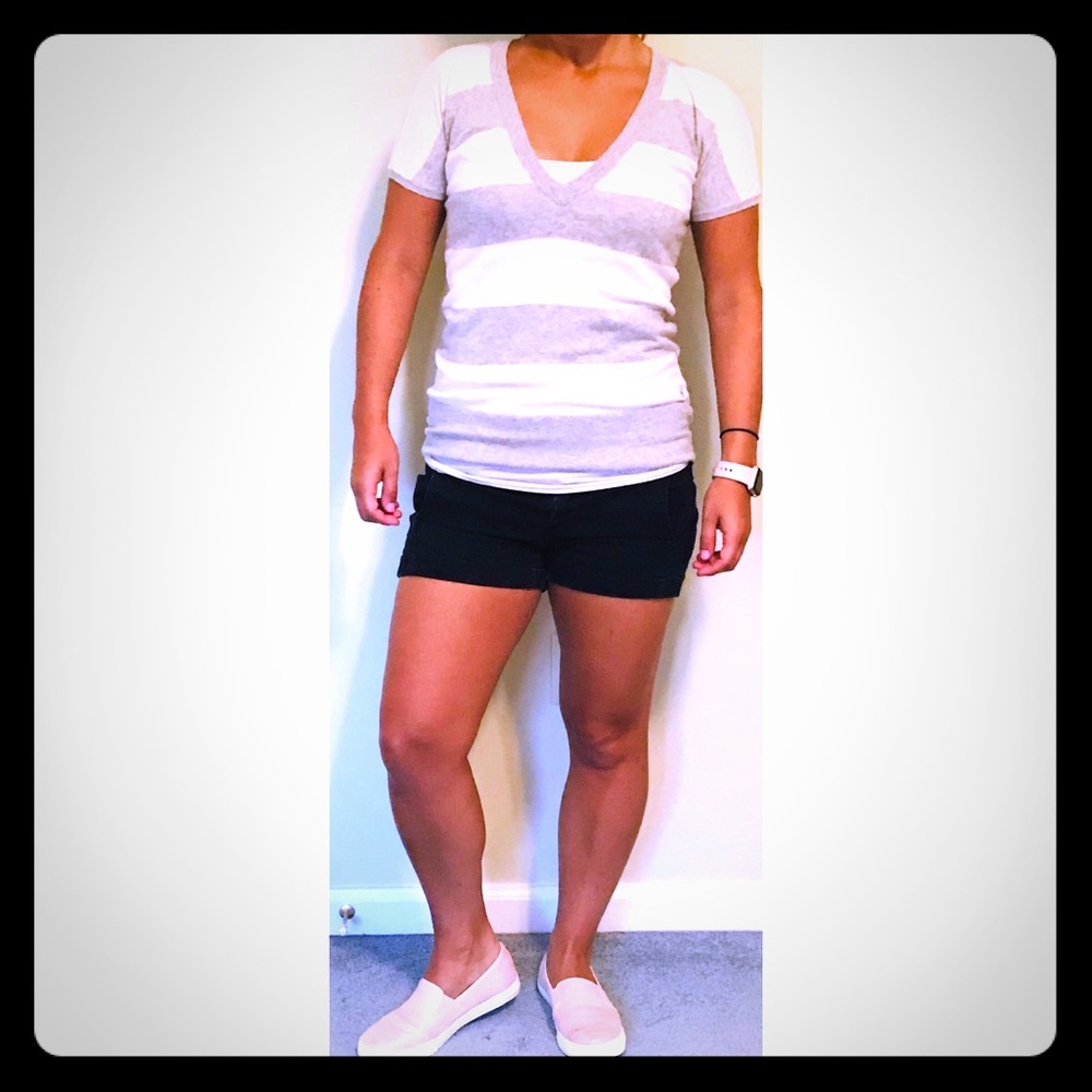 Short Sleeve, V- Neck, Stripe Sweater Tee
